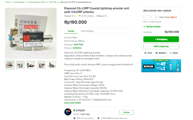 Anjuran  Anti Petir (Lightning Arrester) Untuk Antenna Gsm