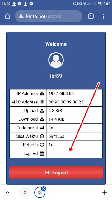 Memperlihatkan Waktu Tersisa Pada Halaman Status Login Hotspot